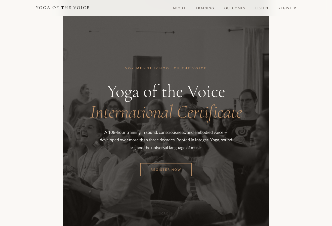 Yoga of the Voice — the Certificate landing page hero