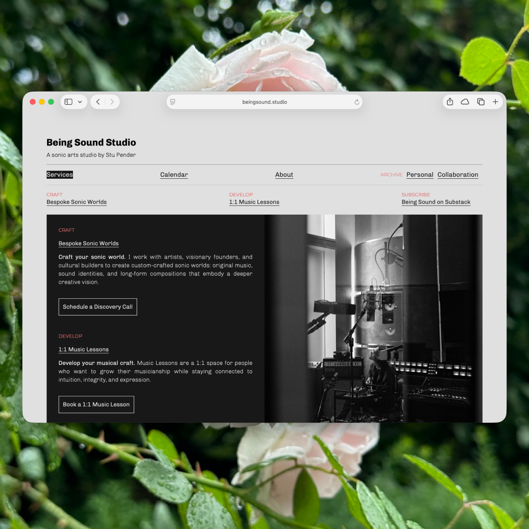 Being Sound — studio website designed and built by Stu Pender